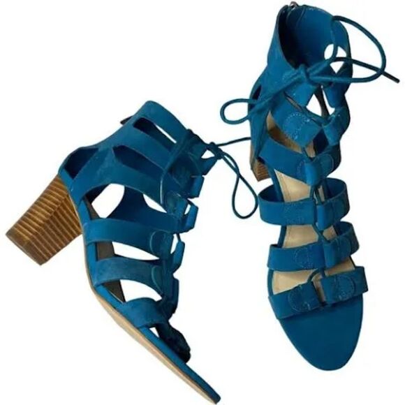 Marc Fisher Paradox Suede Lace Up Block Heels in Blue Size 9 - Picture 1 of 8